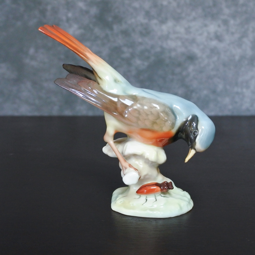 Vintage Hutschenreuther Porcelain Redstart Bird Figurine